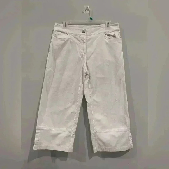 Eileen Fisher Cropped White Jeans Size Small Wide legs with pockets - Picture 1 of 3